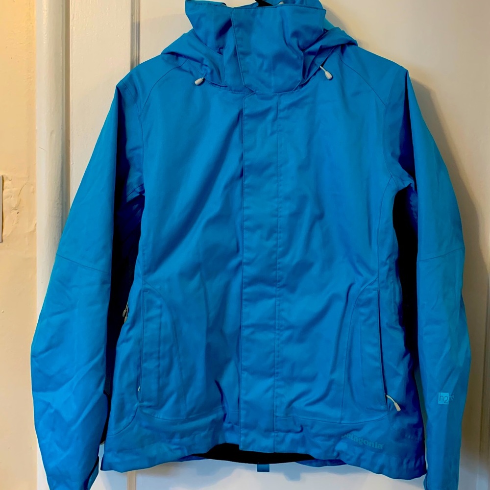 Bright blue Patagonia ski jacket